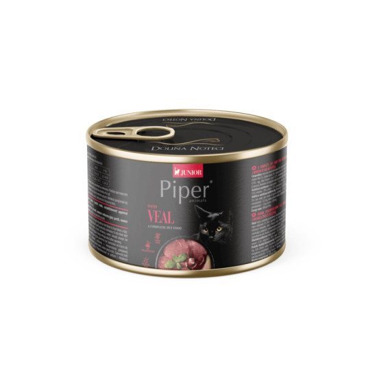 Piper Cat Junior cu Vițel – hrană umedă completă pentru pui de pisică, conservă 185 g